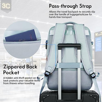 MOMUVO Large Travel Backpack Women, Flight Approved Carry On Backpack, Water Resistant Anti-Theft Large Casual Daypack Fit 17 Inch Laptop with USB Charging Port, Blue - color: Blue, size: 17.3 inch