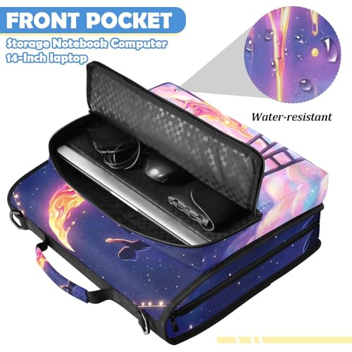 Melting Moon 2inch 3 Ring Zipper Binder Multi-Pocket Storage Holds 14 Inch Laptop for Students and Office Use - color: Melting Moon