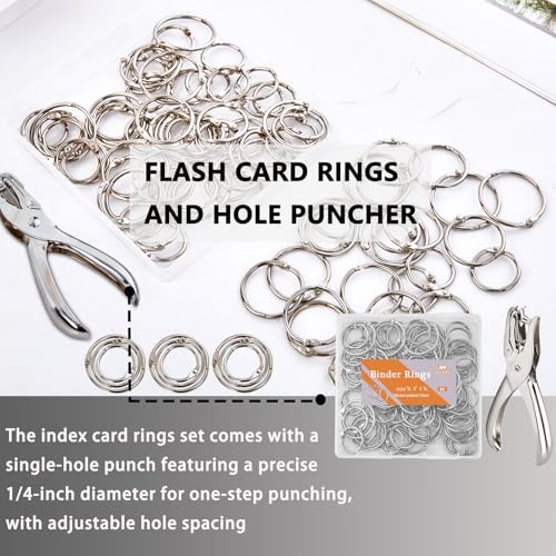 NEEWAY 80pcs Loose Leaf Binder Rings 1 Inch, Paper Rings with 1/4 Single Hole Punch, Metal Book Rings for Index Cards, Sliver
