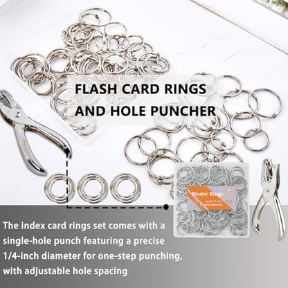 NEEWAY 80pcs Loose Leaf Binder Rings 1 Inch, Paper Rings with 1/4 Single Hole Punch, Metal Book Rings for Index Cards, Sliver