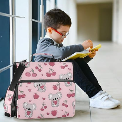 3 Ring Zipper Binder Koala Pink Cherry Binders Bag with Shoulder Strap 500 Sheets Paper Organizer Trapper Keeper Documents Storage File Folder for School Office - color: A2809