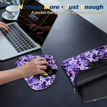 Laptop Bag 10 Inch,Resistant Shockproof Laptop Sleeve Case Protective Cover Carrying Case with Handle Compatible for HP Dell Lenovo Acer Asus Notebook Computer,Black Cat Purple Flower - color: Black Cat Purple Flower, size: 9-10.5 in