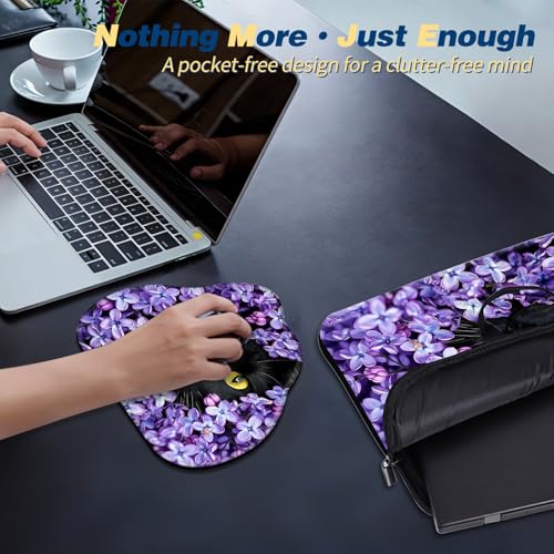 Laptop Bag 17 Inch,Resistant Shockproof Laptop Sleeve Case Protective Cover Carrying Case with Handle Compatible for HP Dell Lenovo Acer Asus Notebook Computer,Black Cat Purple Flower - color: Black Cat Purple Flower, size: 17-17.3 in