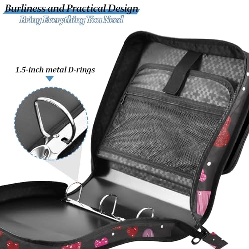 3 Ring Zipper Binder Red Pink Love Heart Binders Bag with Shoulder Strap 500 Sheets Paper Organizer Trapper Keeper Documents Storage File Folder for School Office - color: A2808