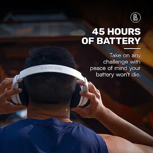 Raycon Fitness Bluetooth Headphones - Over The Ear Running Headphones, Active Noise Cancelling Wireless Headphones + Awareness Mode, Bluetooth Headset with Mic, 45 Hours of Battery Life (White) - color: White