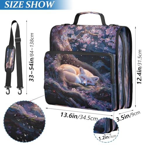 3 Ring Zipper Binder Fox Cherry Blossom Tree Binders Bag with Shoulder Strap 500 Sheets Paper Organizer Trapper Keeper Documents Storage File Folder for School Office - color: A2391
