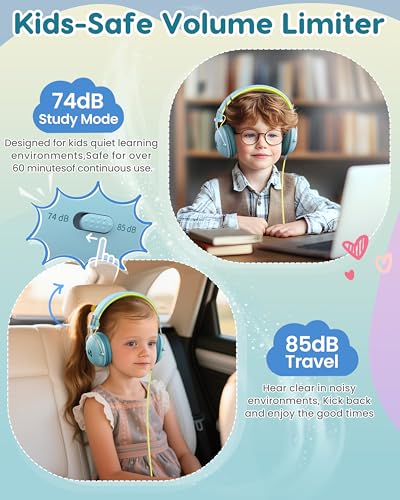 awatrue Kids Headphones, 74/85dB Safe Volume Limit, Stereo Sound, Wired On-Ear Headphones for Kids Boys Girls, 3.5mm Jack for Tablet, iPad, Kindle, YOTO Player, Airplane Travel, Green - color: Green-Yellow
