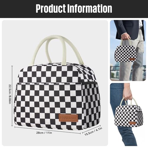 Lunch Bag Women/Men Lunch Box Women/Men (Black+White Checkerboard) | Spacious Lightweight Waterproof Sturdy Durable Great Value For Office Work School Picnic Travel - color: Black+White Checkerboard