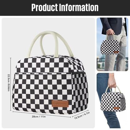 Lunch Bag Women/Men Lunch Box Women/Men (Black+White Checkerboard) | Spacious Lightweight Waterproof Sturdy Durable Great Value For Office Work School Picnic Travel - color: Black+White Checkerboard