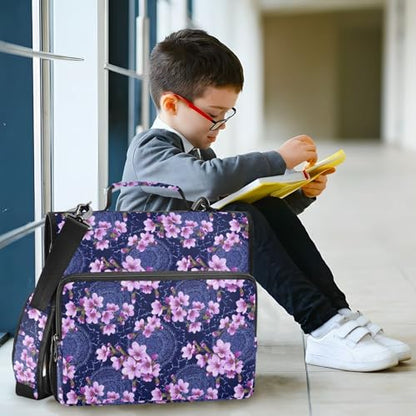 3 Ring Zipper Binder Purple Cherry Blossoms Binders Bag with Shoulder Strap 500 Sheets Paper Organizer Trapper Keeper Documents Storage File Folder for School Office - color: A423