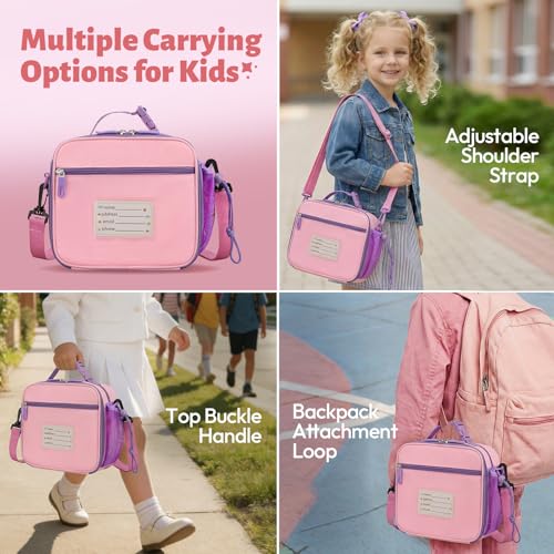 Itslife Bento Box for Kids Set, Insulated Food Container,Kids Lunch Box, 7 oz Thermos for Hot Food, 12 oz Thermos Water Bottle, Reusable Insulated Ice Bag & Fork Spoon Utensils Camping Travel Pink - color: Pink