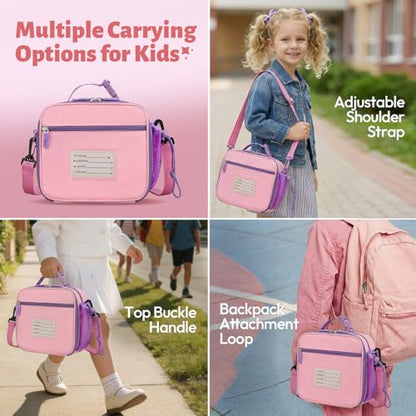 Itslife Bento Box for Kids Set, Insulated Food Container,Kids Lunch Box, 7 oz Thermos for Hot Food, 12 oz Thermos Water Bottle, Reusable Insulated Ice Bag & Fork Spoon Utensils Camping Travel Pink - color: Pink