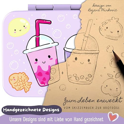 BEARFOOT Kids Lunch Box with Compartments – Compact & Lightweight | Leak-Proof, BPA-Free, Dishwasher Safe | Hand-Drawn Design for Preschool, School, Travel (BubbleTea Purple, 2.75 Cups) - color: BubbleTea-Purple, size: 2.75 Cups