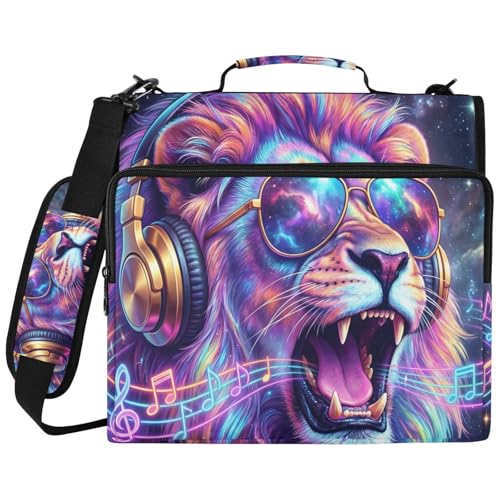 Lion 2-inch 3 Ring Zipper Binder with Shoulder Strap Holds 14 Inch Laptop for Students and Office - color: Lion