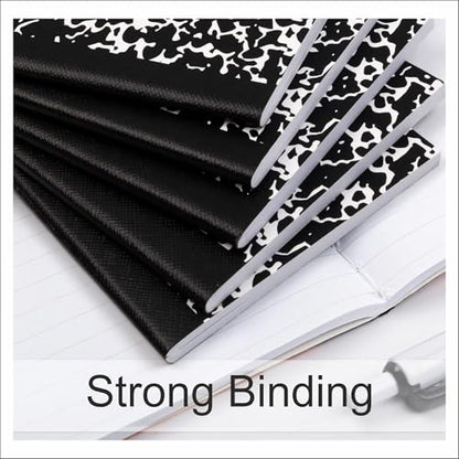 Composition Book – 100 Sheets, Wide Ruled, 9.75 x 7.5 inch – Durable Flex Cover – School & Office Use – Pack of 6 - color: Black Marble, size: Pack of 6