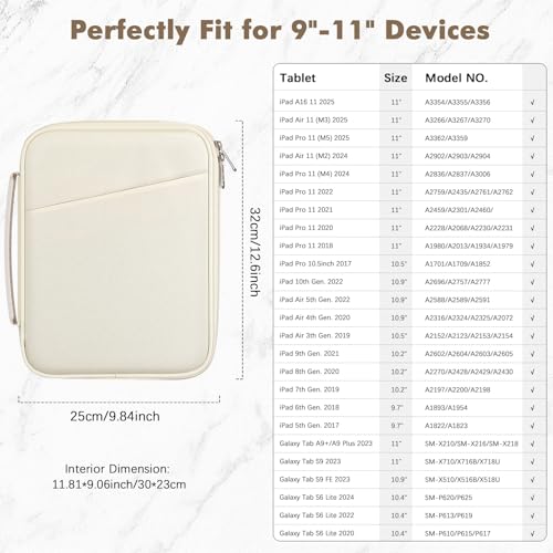 MoKo 9-11 Inch Padded Tablet Sleeve Protective Carrying Case for 11" iPad Air M4 2026, iPad A16/Pro 11 M5, i-Pad 10th/Air 5/4th 10.9, iPad9/8. 10.2, Tab S8/S9 11, Tablet Bag with Handle, Beige - color: Beige, size: 9-11 Inch