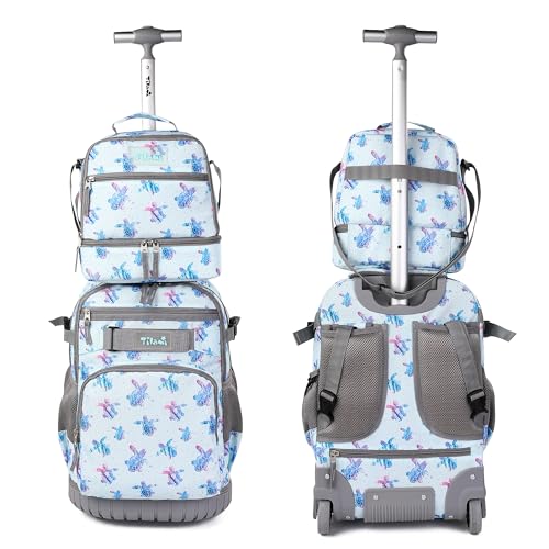 Tilami Rolling Backpack 19 inch with Lunchbox Wheeled Laptop Backpack, Turtle Blue - color: Turtle Blue