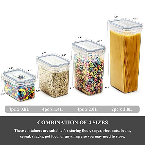 Wildone Airtight Food Storage Containers with Lids, 14PC Plastic Kitchen Containers Storage Set for Pantry Organization and Storage, Cereal, Flour and Sugar Containers, Include 20 Labels & Pen | For Spaghetti, Pasta, Dry Food, Flour, Sugar, Plastic Canist