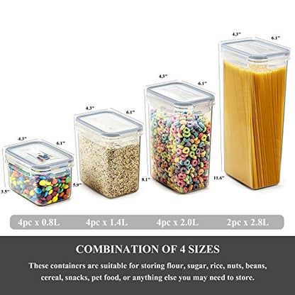 Wildone Airtight Food Storage Containers with Lids, 14PC Plastic Kitchen Containers Storage Set for Pantry Organization and Storage, Cereal, Flour and Sugar Containers, Include 20 Labels & Pen | For Spaghetti, Pasta, Dry Food, Flour, Sugar, Plastic Canist