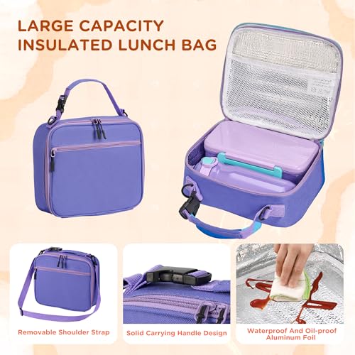 JXXM Bento Lunch Box for Kids With 8oz Thermo, Leakproof Bento Box with with 2 Compartments, Insulated Bottle, Lunch Bag, BPA Free Dishwasher Safe for School Girls Boys (Purple) - color: Purple 01