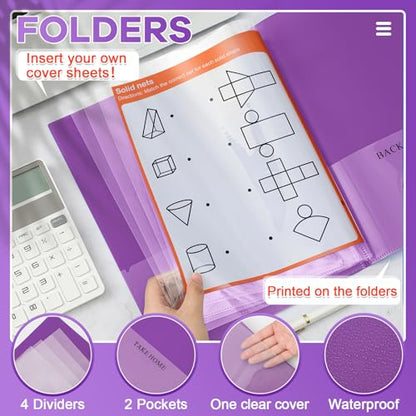 Henoyso 24 Pcs School and Home 2 Pocket Folders with 4 Clear Inner Pockets Plastic Heavy Duty Homework Folders Parent Teacher Communication for Student Home Office Classroom,11 x 9 Inch (Purple) - color: Purple