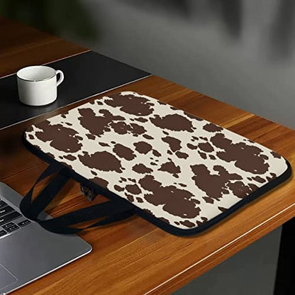Cow Hide Print Brown Stripe Laptop Cases & Sleeves, Women's Computer Tote Bag for 10" 12" 13" 15" 17 inch Tablet/Notebook/Reader, Carrying Sleeve Handbag with Handle - color: Cow Hide Print Brown Stripe, size: 10 Inch