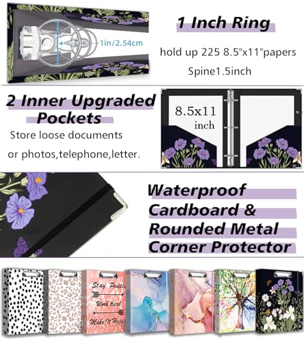 3 Ring Binder 1 Inch, Three Ring Binders Organizer with Clipboard, 5-Tabs Pockets Dividers, Plastic Folder, 18 Divider Stikers, BVSSX Pretty Binder with Pen Loop (Black Weeds, Letter Size) - color: Black Weeds, size: 1in（Letter Size）