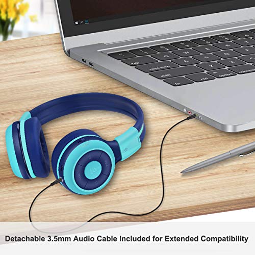 SIMOLIO Stereo Wired Headphones Teens Adults Kids Youths w/Mic & Volume Control & Volume Limited & Share Port & Portable Pouch, Safe Volume Durable Headset for Online School Gaming PC Laptop Travel