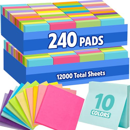 240 Pads Sticky Notes 3x3, Self-Stick Pads Bulk Bright Colors, School Supplies, Office Products, 50 Sheet/Pad - color: 240 Pads