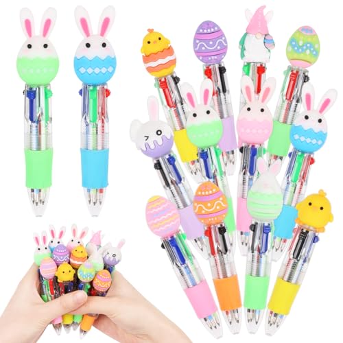CCINEE 24pcs Easter Mini Multicolor Ballpoint Pen, Cute Easter Egg Bunny Retractable Writing Pen Bulk 4-in-1 Stationery Pens for Spring Gifts Classroom Prize Party Favor - color: White