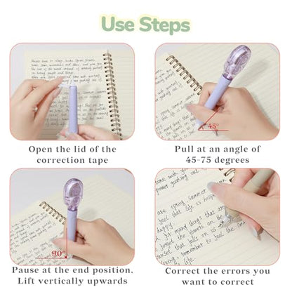 Temiary 4 Pcs White Correction Tape Pens, 6M/256" x 0.2" Smooth Pull Out Tape Pen, Easy to Use Applicator for Instant Corrections Back to School Office Supplies (Morandi)