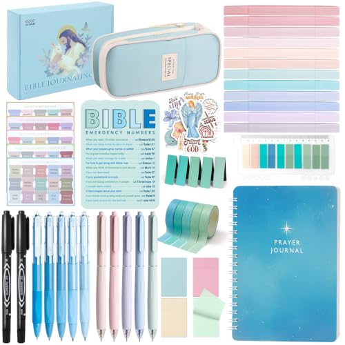 XKDOUS Bible Study Supplies Journaling Kit for Women, Bible Study Kit Journaling Supplies Includes Prayer Journal, Highlighters, Emergency Card, Pencil Case and More, Christian Gifts for Women, Blue - color: Bible Kit - Deluxe (Blue)