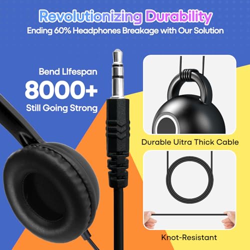 Kids Headphones 5 Pack Bulk Multi-Color for School Classroom Students Children and Adult（Durable Wired Headsets） - size: 5 Pack
