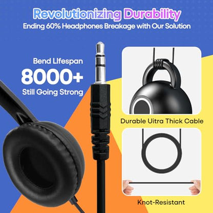 Kids Headphones 5 Pack Bulk Multi-Color for School Classroom Students Children and Adult（Durable Wired Headsets） - size: 5 Pack