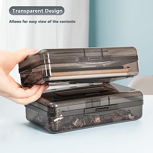 Pencil Box, Large Capacity Pencil Case, Plastic Pencil Boxs for Kids Girls Boys Adults, Hard Crayon Box Storage with Snap-Tight Lid for School Office Supplies - color: Grey
