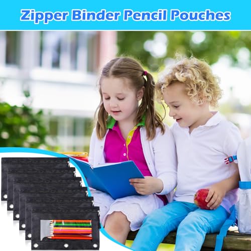 Zhehao 100 Pcs Zipper Binder Pencil Pouches:3 Ring Binder Pencil Pouches with Window Bulk Clear Pen Bags Case for Office School Classroom Supplies(Black,Single Layer) - color: Black, style: Single Layer