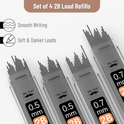 Mr. Pen- Metal Mechanical Pencil Set with Lead Refills & Erasers, 2 Pack | 2 Sizes, 0.5 & 0.7mm, 4x Tubes 2B Lead Refill, 2x Erasers for School Supplies, Note Taking, Drawing, Sketching, Office