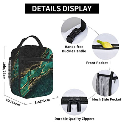 YETTA YANG Marble Black Green Gold Portable Lunch Bag Insulated Lunch Box Reusable Totes For Women Men Work Picnic Camping - color: Black16
