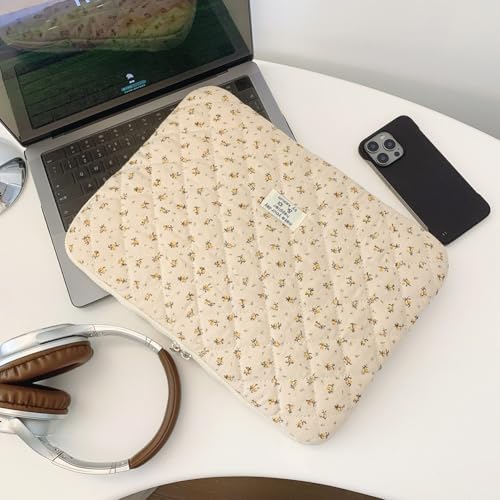 Cute Laptop Sleeve 13-15 inch Laptop Case Aesthetic Quilted Laptop Sleeve Computer Bag with Flower Printing for MacBook (Yellow, 15inch) - color: Yellow, size: 15inch