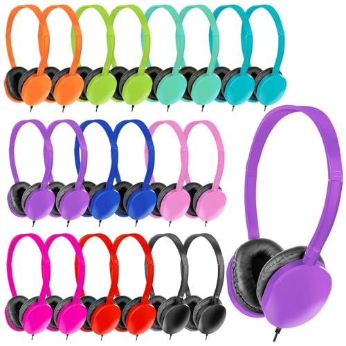 Classroom Headphones Bulk 30 Pack for School Students,Wholesale Earphones Class Set of Headphones for Students Group Learning, Computer Lab, Library, Online Lesson and Testing Multi Color - size: 30 Pack Mixed