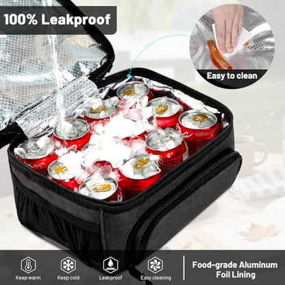 MIER Lunch Box for Men Dual Compartment Adult Lunch Bag for Work, Dark Grey | Leakproof & Insulated; Lunchbox Cooler Tote with Side Bottle Holder; Detachable Shoulder Strap with Pad; Multi-Pockets - color: Dark Gray