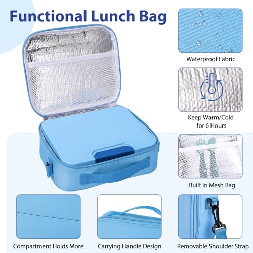 Kids Bento Lunch Box Set with 9.5oz Soup Thermo, Leak-Proof Lunch Food Containers with 3 Compartment and Removable Inner Tray, Insulated Hot Food Jar with Lunch Bag for School, Office, Blue - color: Blue