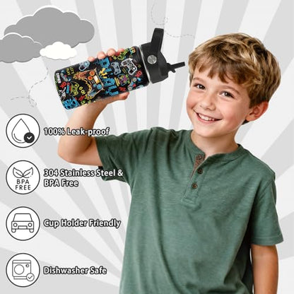 Gaming Gifts for Gamer Boys, 16oz Game Water Bottle for Kids, Gaming Controller Insulated Stainless Steel Tumbler, Birthday Gifts for Gamer Boys Kids Teen Adults Gamings Cup - color: Game