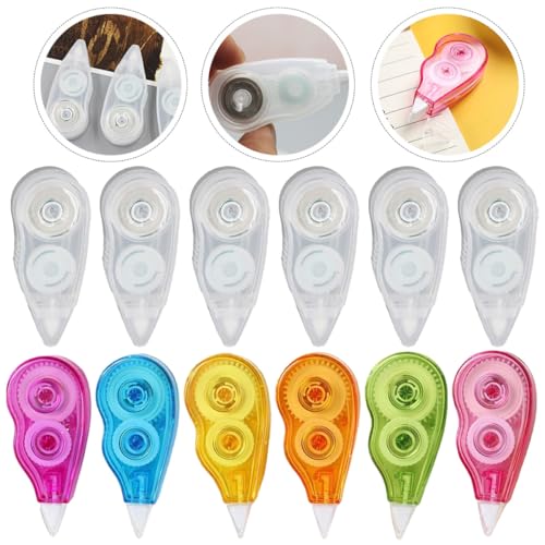 12pcs Correction Tape Set for Students 12m Adhesive Small Correction Tape with Rainbow and Plain Designs for School and Office Use