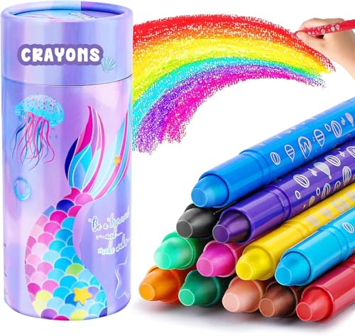 DreamCandy Twist Crayons for Toddlers,12 Colors Non Toxic Washable Crayons for Kids,Art Supplies Drawing Coloring Crayon Set,Gift for Boys and Girls,Back to School,Stocking Stuffers - color: Mermaid, size: 12 Count (Pack of 1)