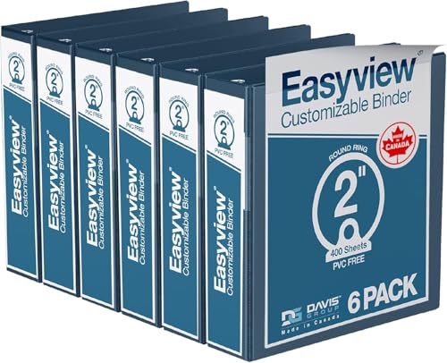 Easyview Premium 3-Ring Binders with Clear-View Covers and Round Rings, Binders for School or Office, 2 Inch, Pack of 6, Navy Blue - color: Navy Blue, size: 2 Inch, style: Pack of 6
