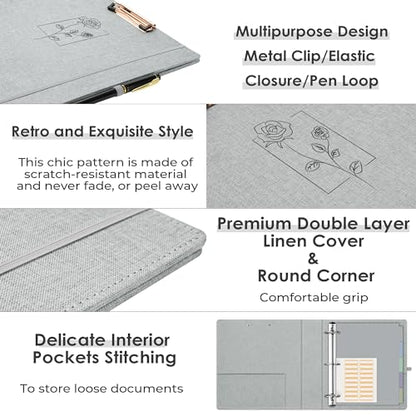 EYROZILL 3 Ring Binder 2 Inch, Binder for Letter Size (11" x 8.5") with 5 Tab Dividers, File Folder Labels and Low Profile Clipboards, Grey Rose - color: Light Grey Rose, size: ‎Letter Size - 2 Inch