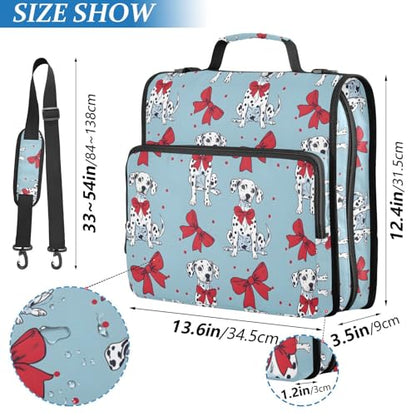 Dalmatian Dog Bows 3 Ring Binder Bag 1.5 inch Binder Organizer with Zipper Shoulder Strap 500 Sheet Documents Storage for School Office