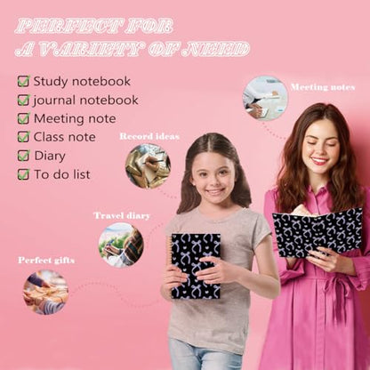 QUICQOD Coquette Purple Bow Spiral Notebook with Black Cover 5.5x8.3 Inch | Preppy Gifts for Women, Cute Journal for Teen Girls, Hardcover Notebook for School Office, Coquette School Supplies - color: blackpurple