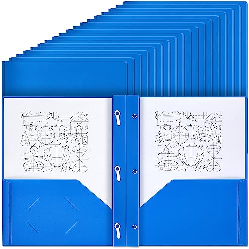 Yeaqee 60 Pcs Blue Plastic Folders with Pockets and Prongs Plastic Folder 2 Pockets 3 Prongs with Business Card Slot Back to School Folders for Students, Teachers, Office Workers - color: Blue